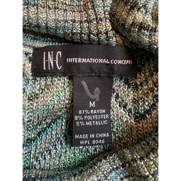 Y2K INC International Concepts Green Chevron Knitted Mini Dress With A Cowl Neck - Picture 3 of 4